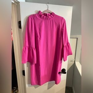 Hot Pink J. Crew ruffle-neck crepe shift dress, sz 4